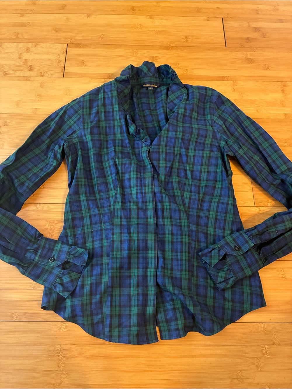 Brooks Brothers Blue and Green Plaid Women's Button-Down Shirt
